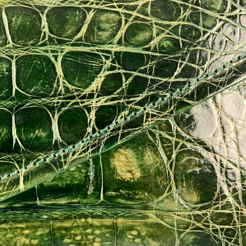 REYNA ICAZA Green Leather Alligator Baguette Clutch