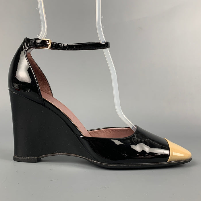 JIL SANDER Size 6.5 Black & Nude Color Block Patent Leather Pumps