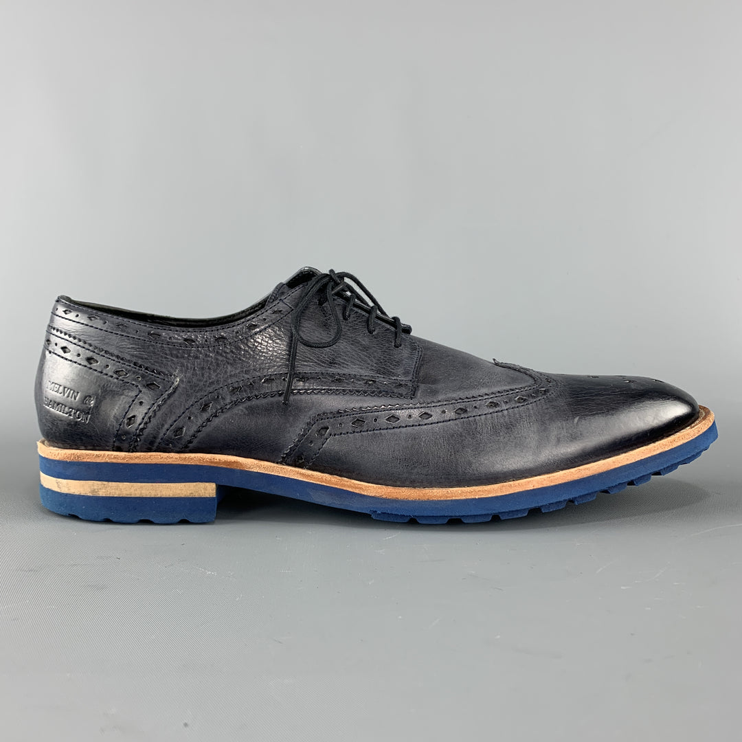 MELVIN & HAMILTON 10 Navy Antique Leather Wingtip Lace Up EDDY Brogues