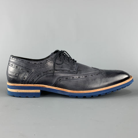 MELVIN &amp; HAMILTON 10 Brogues EDDY à lacets en cuir antique bleu marine