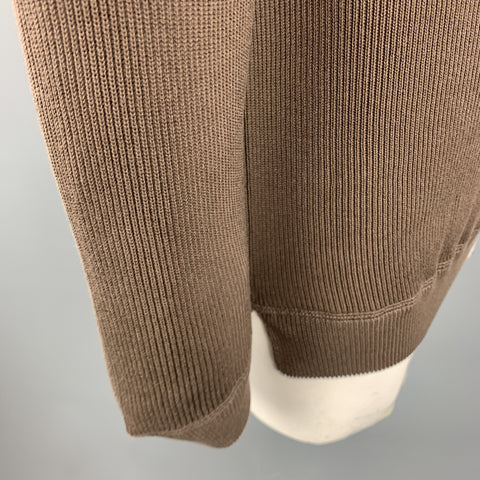 BRUNELLO CUCINELLI Size XL Brown Ribbed Knit Cotton High Mockj Neck Collar Pullover