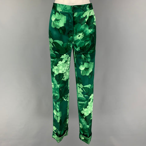 DOLCE &amp; GABBANA Pantalón de vestir corto con estampado floral de seda verde talla S