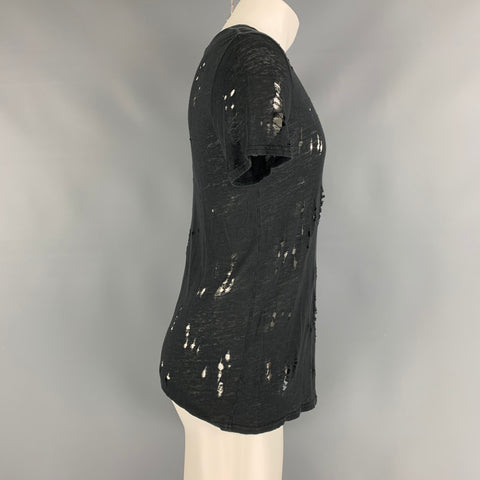 IRO Clay Size XS Black Linen Distressed Crew-Neck T-shirt