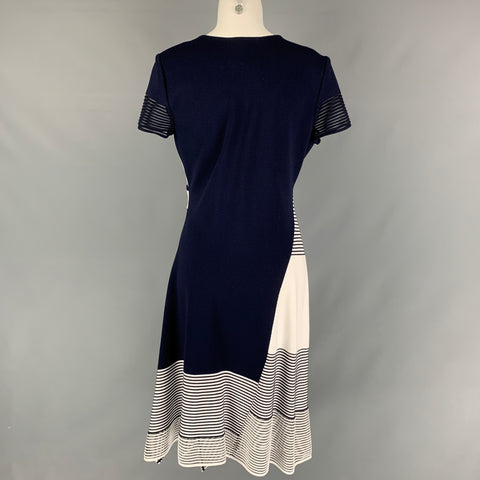 ST. JOHN Size 6 White Navy Rayon Blend Color Block Short Sleeve Dress
