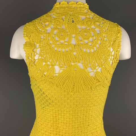 OSCAR DE LA RENTA Size XS Yellow Cotton Hand Knit Crochet Lace Sleeveless Cocktail Dress