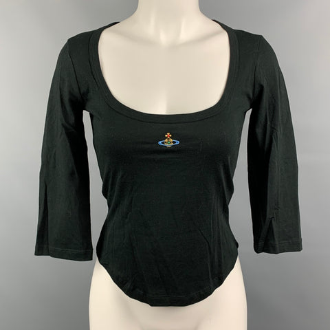VIVIENNE WESTWOOD RED LABEL Size S Black Embroidered Logo Cotton T-Shirt