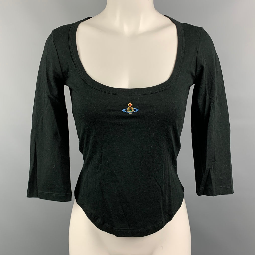 VIVIENNE WESTWOOD RED LABEL Size S Black Embroidered Logo Cotton T