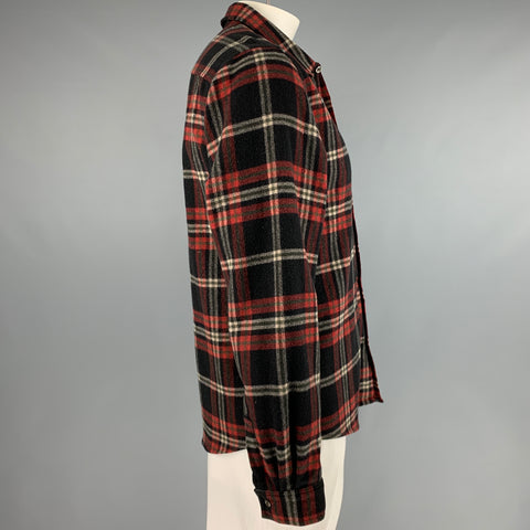 A.P.C. Size L Black Multi-Color Plaid Wool Nylon Button Up Long Sleeve Shirt