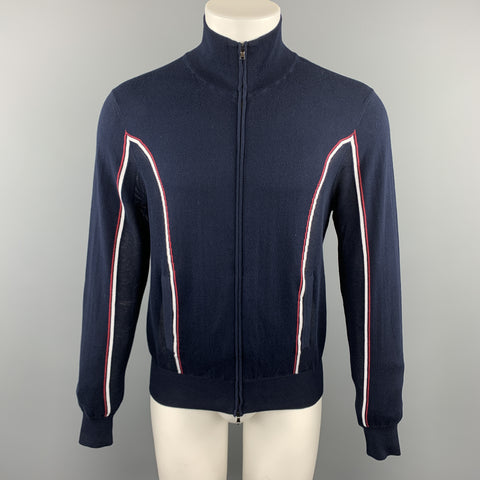 MICHAEL BASTIAN Chaqueta con ribete de malla y cremallera de algodón de punto azul marino talla S