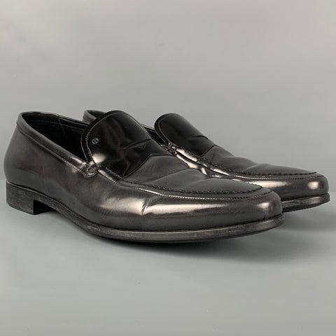GIORGIO ARMANI Size 11 Charcoal Black Ombre Leather Slip On Loafers