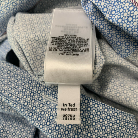 TED BAKER Size L Blue White Dots Cotton Long Sleeve Shirt