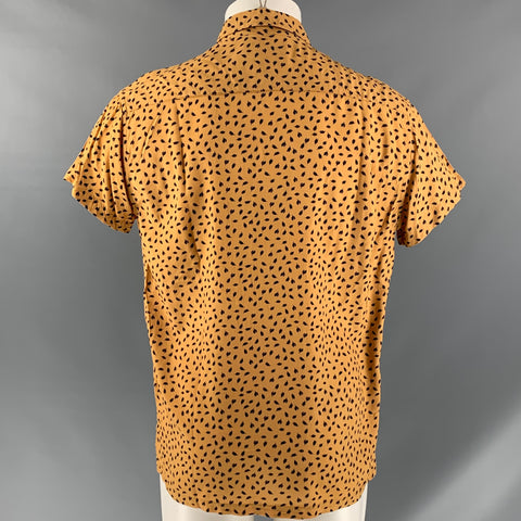 NEUW Size S Mustard &  Brown Leaves Rayon One pocket Short Sleeve Shirt