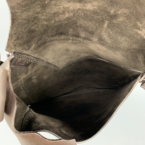 YVES SAINT LAURENT Brown Stitched Leather Flap Bag