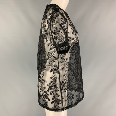 CARVEN Talla M Top Vestido Manga Corta Poliéster Encaje Negro