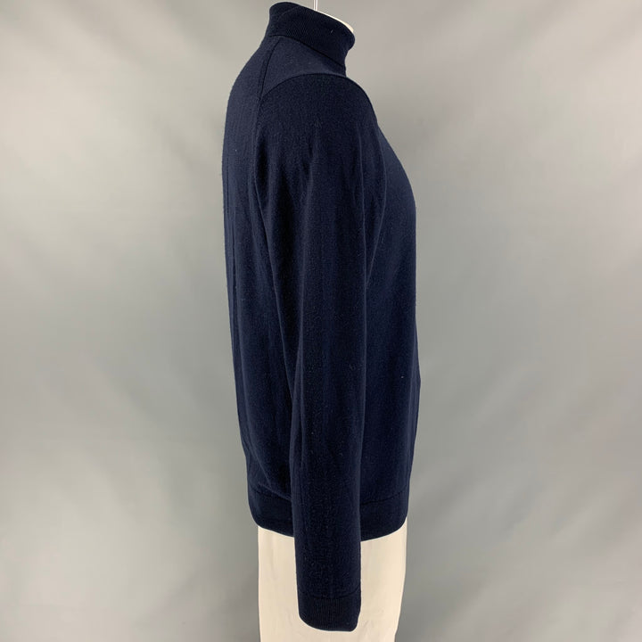 SUNSPEL Size L Navy Knitted Merino Wool Turtleneck Pullover