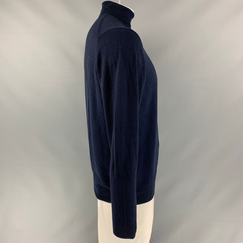 SUNSPEL Taille L Pull à col roulé en laine mérinos tricotée bleu marine