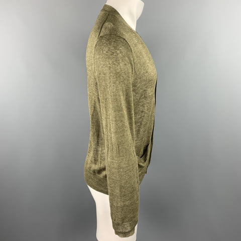 RALPH LAUREN Size S Olive Knitted Linen Buttoned Cardigan