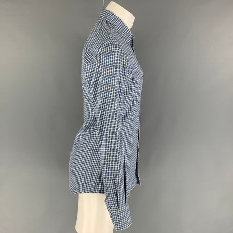 DOLCE & GABBANA Size S Blue White Textured Button Up Long Sleeve Shirt