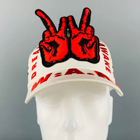 WALTER VAN BEIRENDONCK White Red Embroidered Cotton Blend Coated Canvas Hat