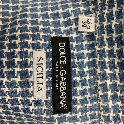 DOLCE & GABBANA Size S Blue White Textured Button Up Long Sleeve Shirt