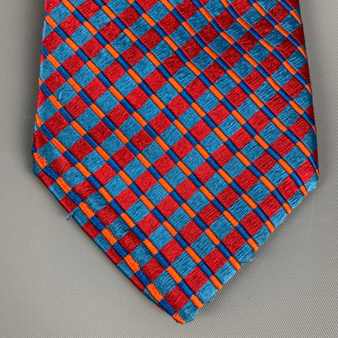 ERMENEGILDO ZEGNA Red Blue Rhombus Silk Satin Tie