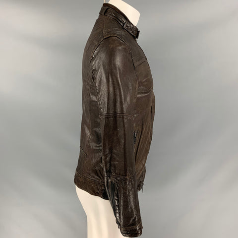 ALLSAINTS Size S Brown Distressed Leather Zip Up Jacket