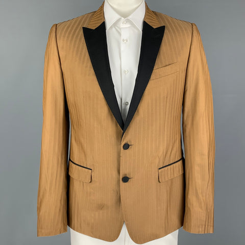 DOLCE & GABBANA Size 42 Tan Black Herringbone Silk Blend Sport Coat