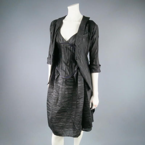 COSA NOSTRA par Jeffrey Sebelia Taille M Ensemble veste et robe en mélange de soie texturée noire