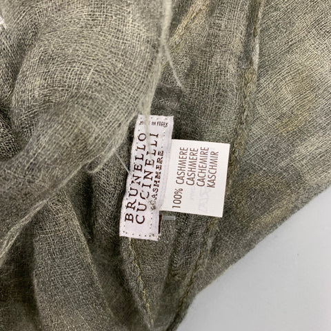 BRUNELLO CUCINELLI Olive Abstract Floral Cashmere Fringe Scarf