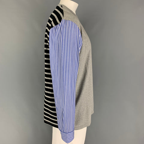 J.W.ANDERSON Size XL Grey Blue White Stripe Mixed Fabrics Pullover