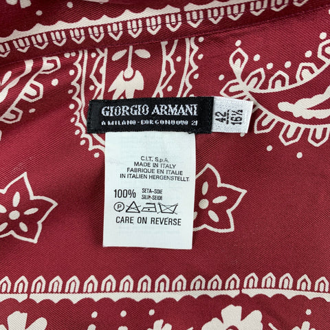GIORGIO ARMANI Size L Burgundy & White Paisley Silk Button Up Long Sleeve Shirt