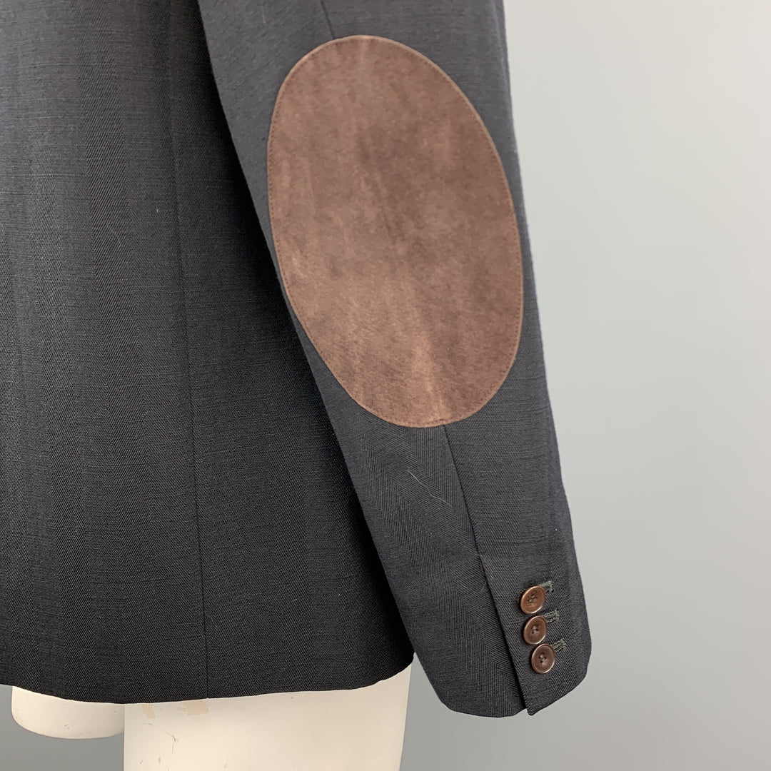 CHIMALA Black Wool / Linen Notch Lapel Patch Pocket Elbow Patches Sport Coat