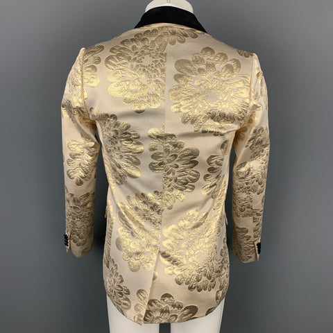 MR TURK Size 36 Beige & Gold Brocade Cotton Blend Shawl Collar Sport Coat
