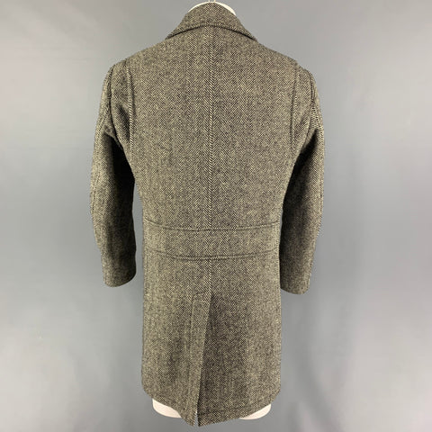 BROOKS BROTHERS Size S White Black Herringbone Wool Coat