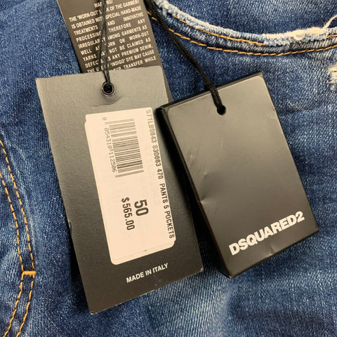 DSQUARED2 Size 34 Blue Distressed Cotton Skinny Jeans