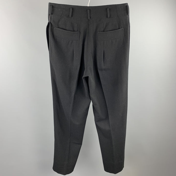 vintage MATSUDA Taille L Laine noire / Nylon 33 Pantalon habillé plissé