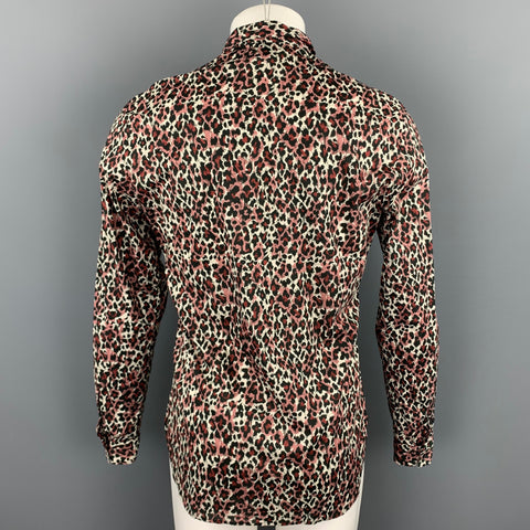 JUST CAVALLI Size S Black & Burgundy Animal Cotton Print Button Up Long Sleeve Shirt