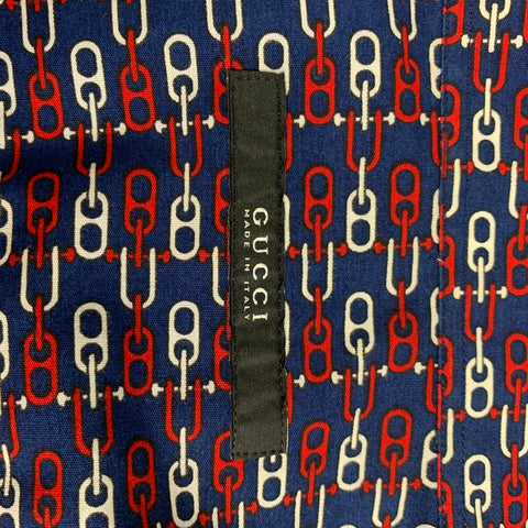 GUCCI Size M Blue Red White Chain Cotton Long Sleeve Shirt