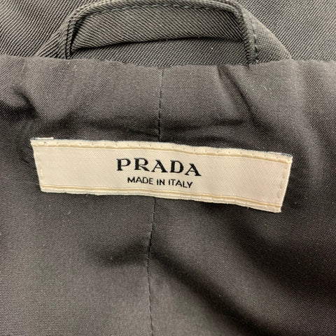 PRADA Size 4 Black Polyester Leather Belted Jacket