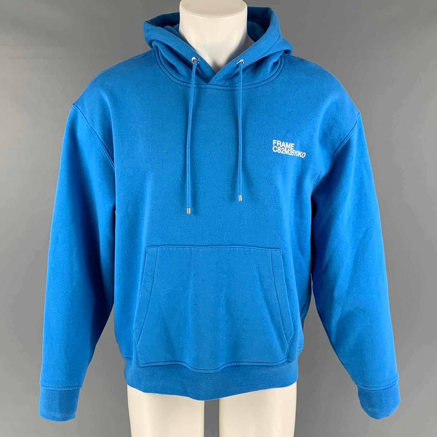 FRAME Size S Blue and  White Logo Cotton & Polyester Hooded Sweatshirt