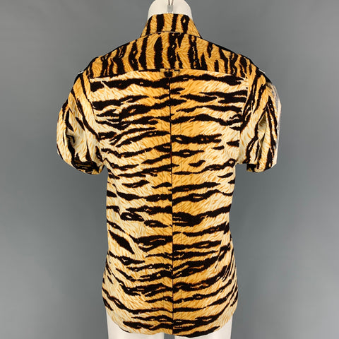 D&G by DOLCE & GABBANA Size 4 Tan Black Cotton Tiger Short Sleeve Shirt