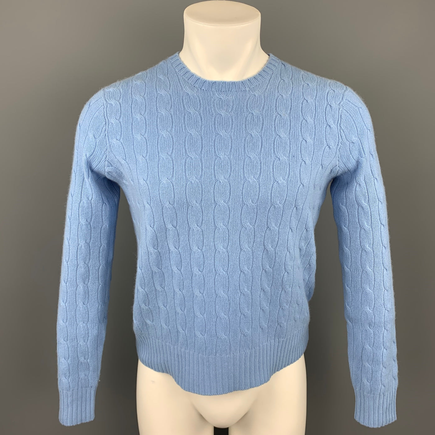 POLO by RALPH LAUREN Size S Light Blue Cable Knit Cashmere Crew-Neck Sweater