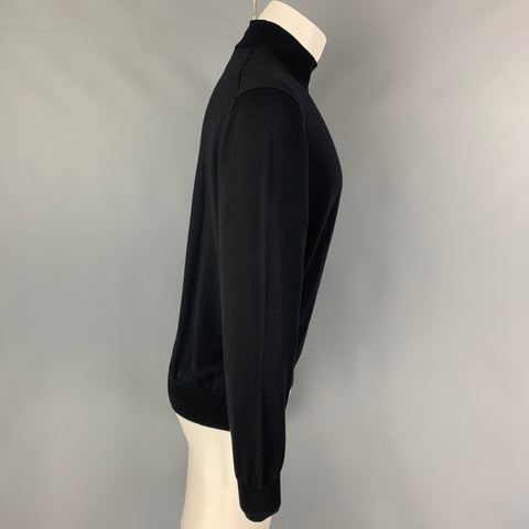 GRAN SASSO Size M Black Knit Virgin Wool Mock Neck Pullover