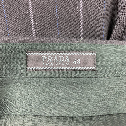 PRADA Size 32 Black & Grey Stripe Virgin Wool Button Fly Dress Pants