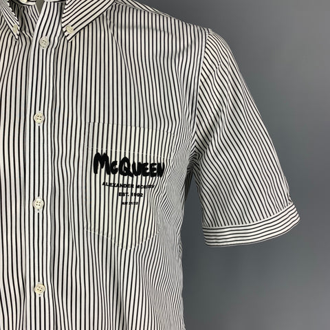 ALEXANDER MCQUEEN Size L Black White Stripe Cotton Short Sleeve Shirt