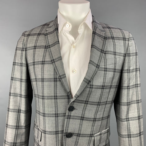 PAUL SMITH Kensington Fit Size 38 Regular Grey & Black Plaid Wool Notch Lapel Sport Coat