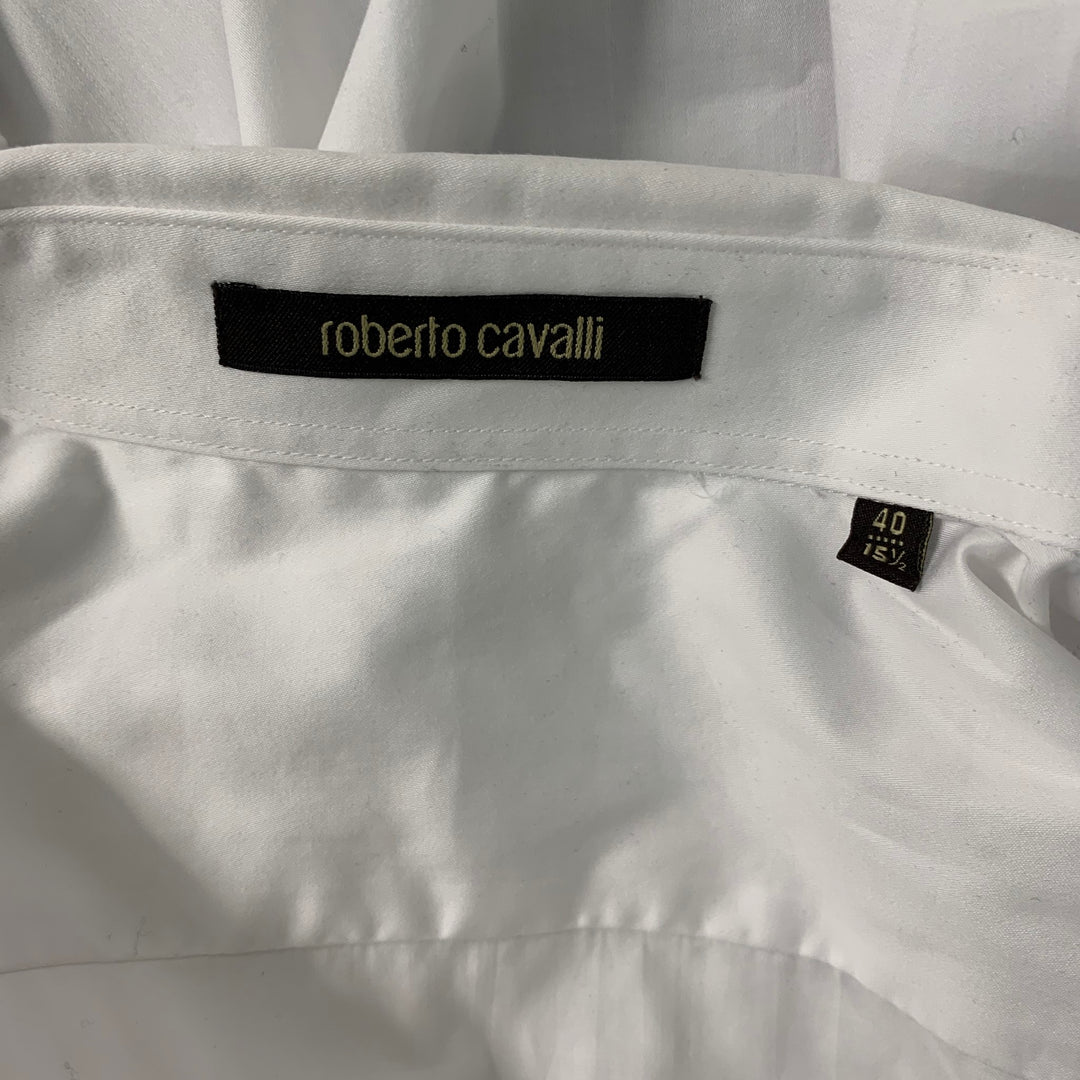 ROBERTO CAVALLI Size M White Solid Cotton Button Up Long Sleeve Shirt