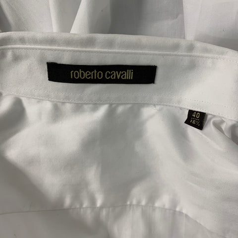 ROBERTO CAVALLI Camisa de manga larga con botones de algodón liso blanco talla M