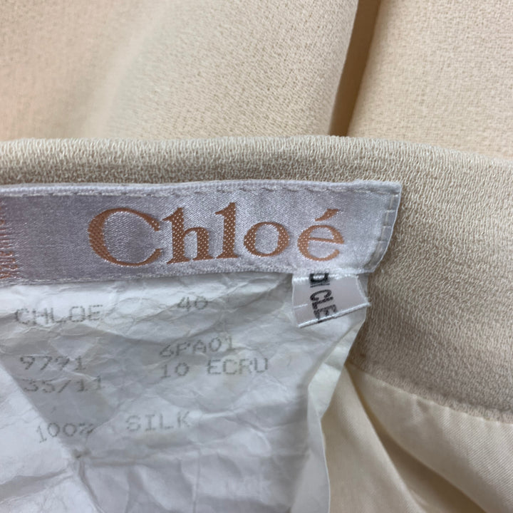 CHLOE Size 8 Cream Silk Wide Leg Dress Pants