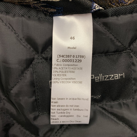 CHRISTIAN PELLIZZARI Size 36 Black Blue Silver Jacquard Acetate Blend Peak Lapel Coat Suit
